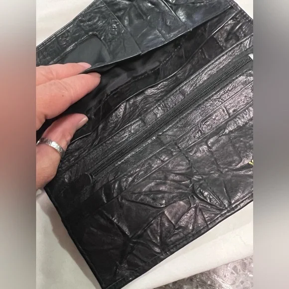 VINTAGE Yves Saint Laurent YSL Calf Leather Crinkle Bifold Wallet Antique Rare - Picture 8 of 15